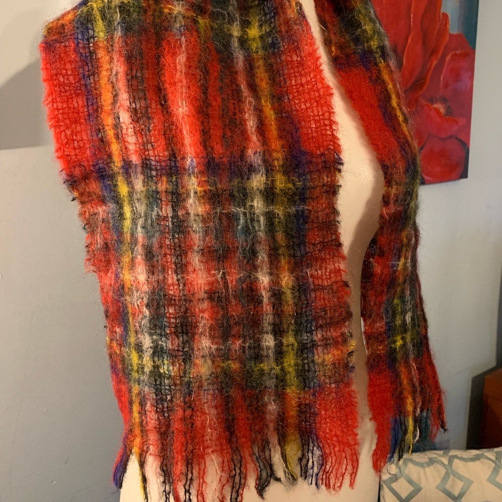 Scottish Scarf Highland Home Industries Mohair & Wool Red & Green Plaid Scarf